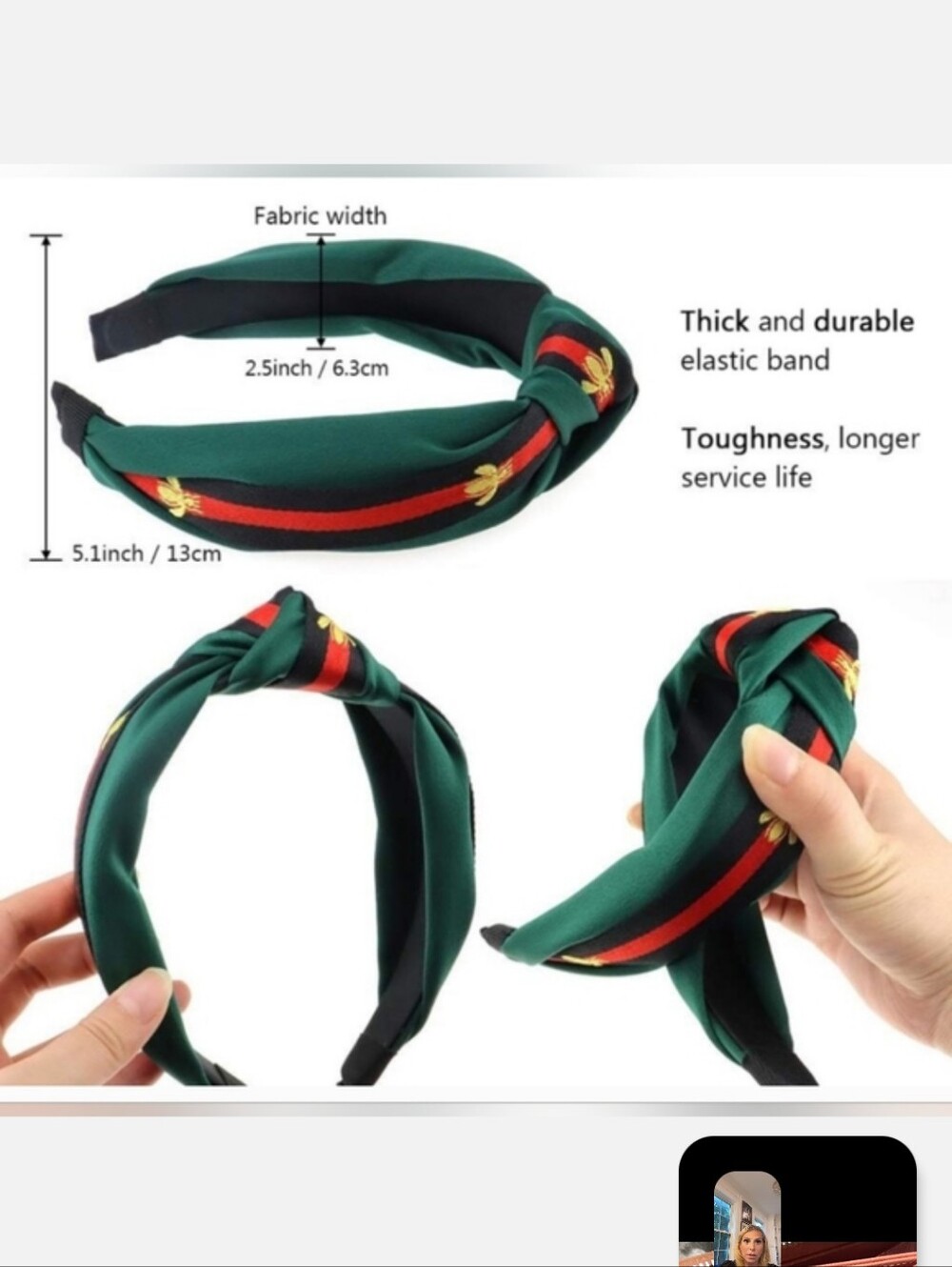 NEW Green Headband - Elegant Bee w/Heritage Stripes